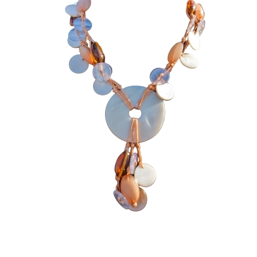 Avon Vintage Thread Boho Shell And Button Choker - image 1